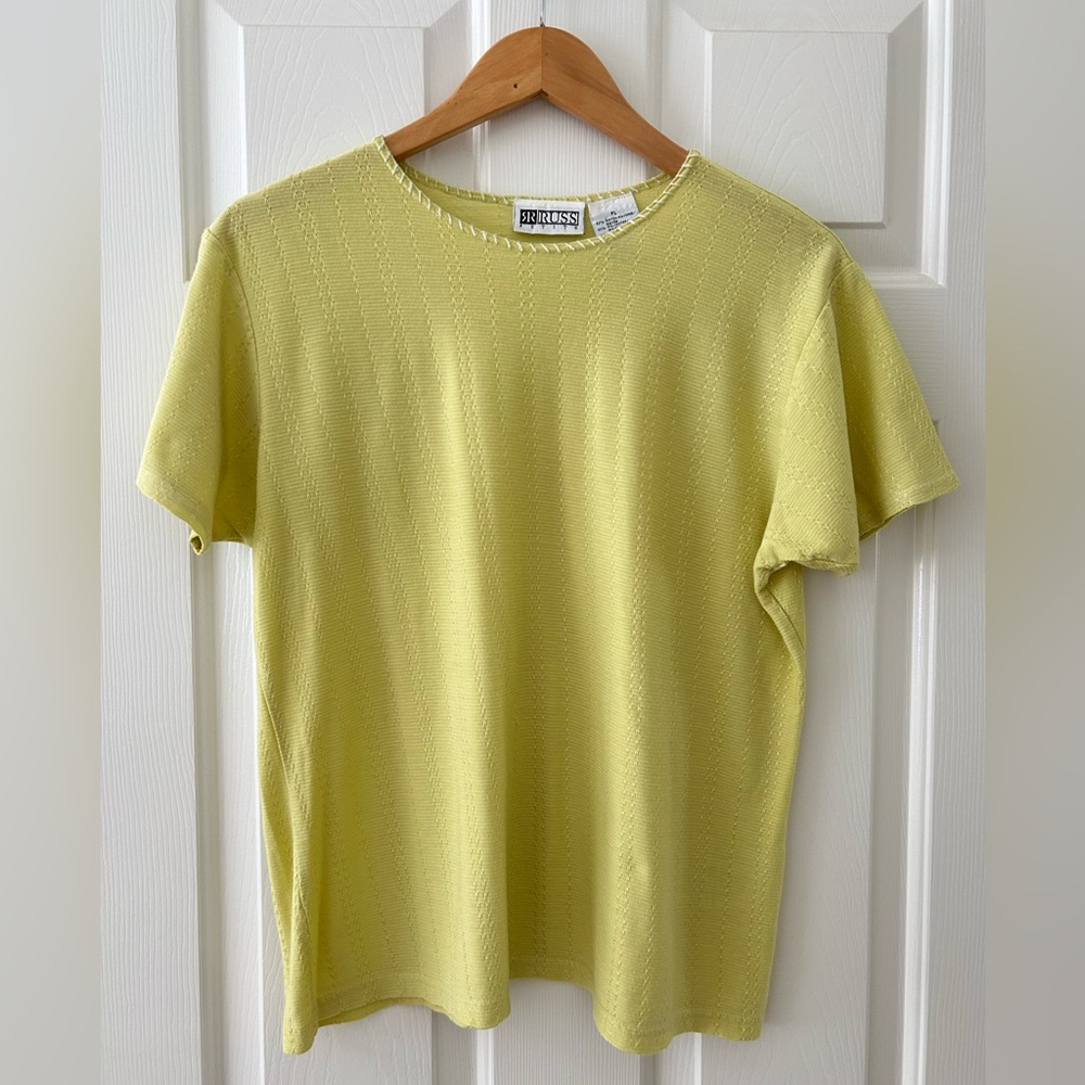 Vintage Russ Pointelle Top Petite Large Chartreuse Nice Details Rayon Cotton